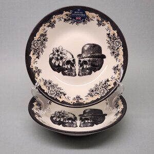 Set of 2  Cereal Bowls - Royal Stafford Skulls & Roses Halloween China Dishes